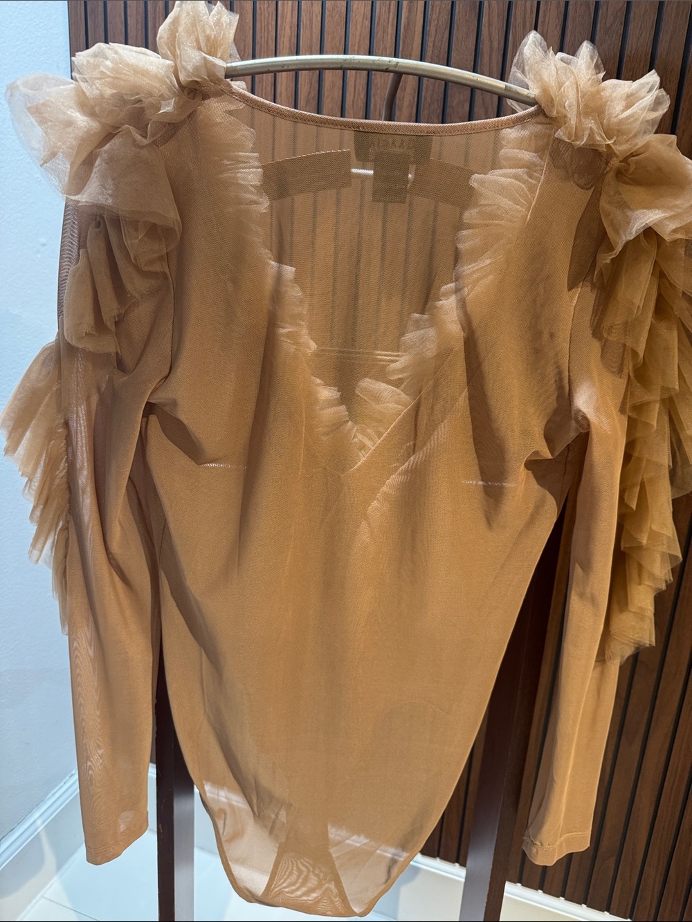 Gracia Tan Ruffle Deep V-Neck Long Sleeve Bodysuit - Picture 7 of 9